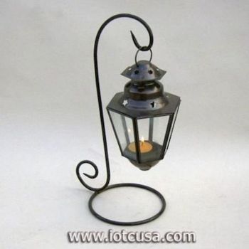 IR15299 - Set of 2 Glass Lantern With Iron Stand.