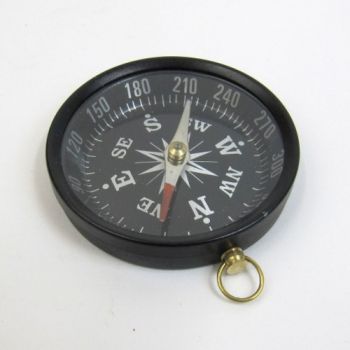 AL4843 - Aluminum Flat Desktop Compass, Black Dial, Antique Finish