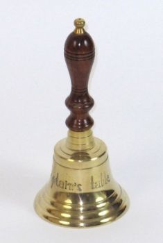 BR18993 - Brass Bell, Wooden Handle, Engraved 