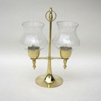BR2246 - Brass Candle Holder Lamp, Glass Chimneys