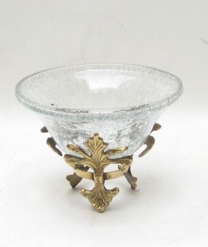 BR2404 - Crackle Glass Bowl on Brass Stand