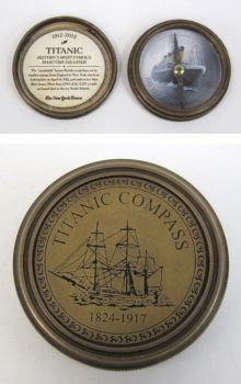 BR483940 - Engraved Brass Titanic Compass, Screw-On Lid, Decal