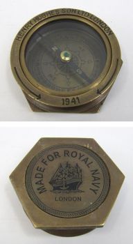 BR483951 - Engraved Brass Henry Hughes / Royal Navy Compass