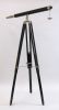 BR48545 - Nautical Decor Telescope Black Wooden Stand, Nickel Plated, Faux Leather