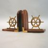 BR48656 - Book End Pair, Ship Wheel Wooden Base