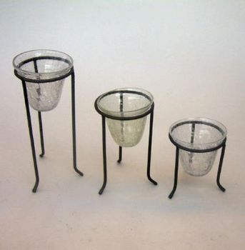 IR70120 - Iron Stand Set of 3 Cracked Glass