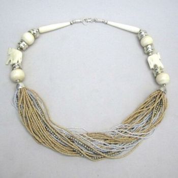 JR1951 - Necklace, Bone Elephant, Multi-strain Beads