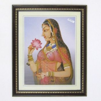 MR3308 - Painting With Frame And Glass Cover - Woman With Flower Portrait