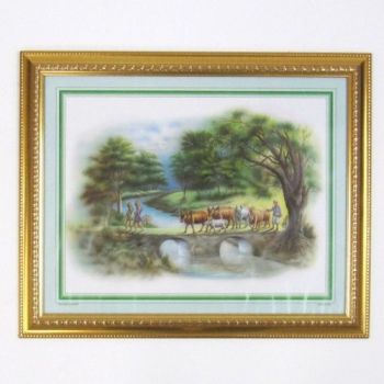 MR3309 - Painting With Frame And Glass Cover - Cows On A Bridge