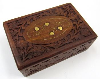 SH103 - Carved Sheesham Wood Box Inlay Design