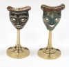 BR20071 - Brass Painted Drama Mask Pair On Pedestal