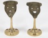 BR20071 - Brass Painted Drama Mask Pair On Pedestal